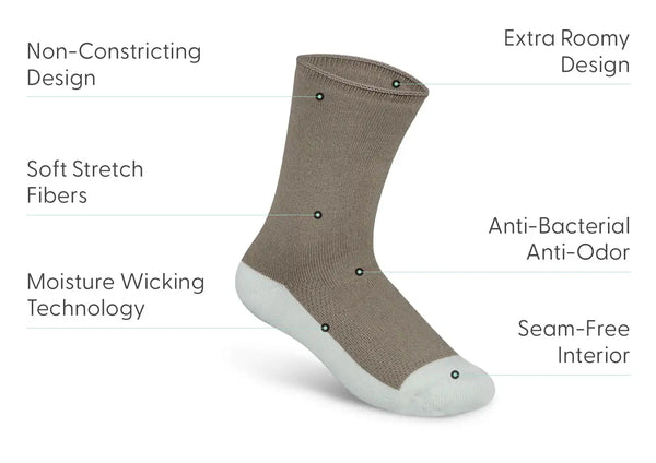 Extra Roomy Diabetic Socks (Thick) - Brown