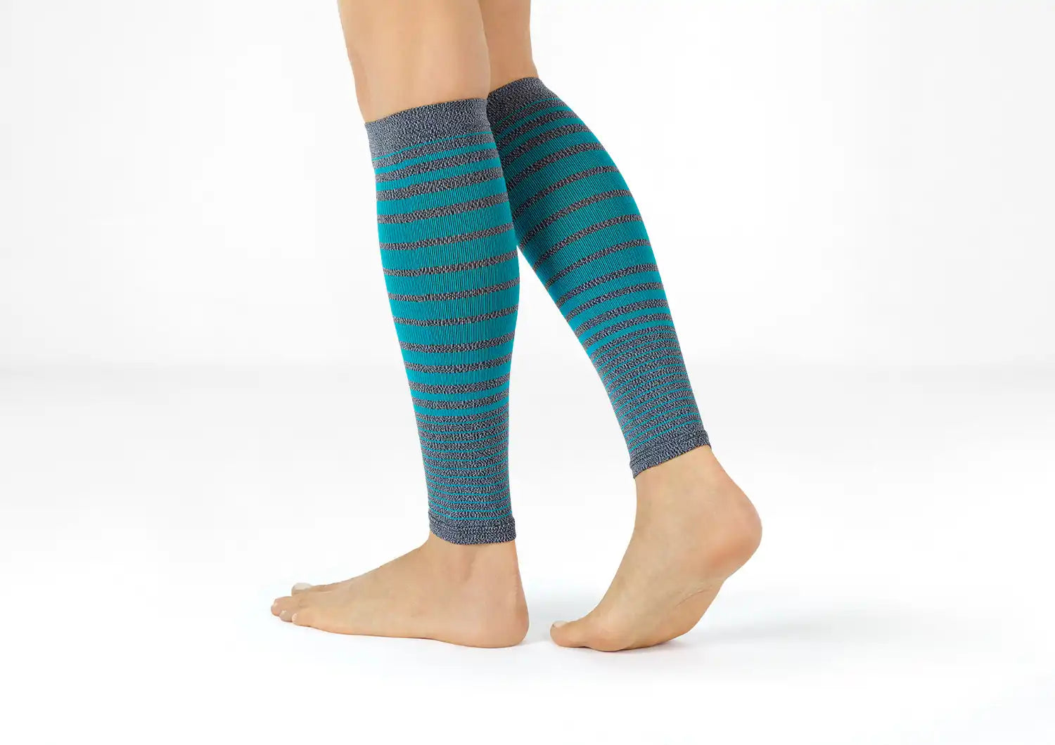 Compression Calf Sleeves Standard 20-30 mmHg - Gray/Teal Stripe Secondary image